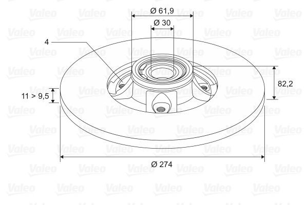 VALEO 197000: Bremseskive bagaksel, Ø: 274mm, fuldstændigt, Ø: 274mm, med ABS-sensorring, med integreret hjulleje