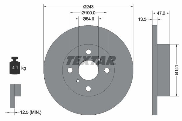 TEXTAR 92036700: Disque de frein Ø: 243mm, plein, Ø: 243mm, sans moyeu de roue, sans boulon de fix° de roue
