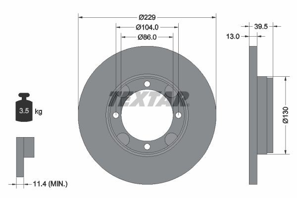 TEXTAR 92062500: Bremžu diski Ø: 229mm, pilnīgi, Ø: 229mm, bez riteņa rumbas, bez riteņa rumbas gultņa, bez riteņu stiprināšanas skrūvēm