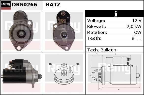 DELCO REMY DRS0266: Starter 2kW, Remy Remanufactured