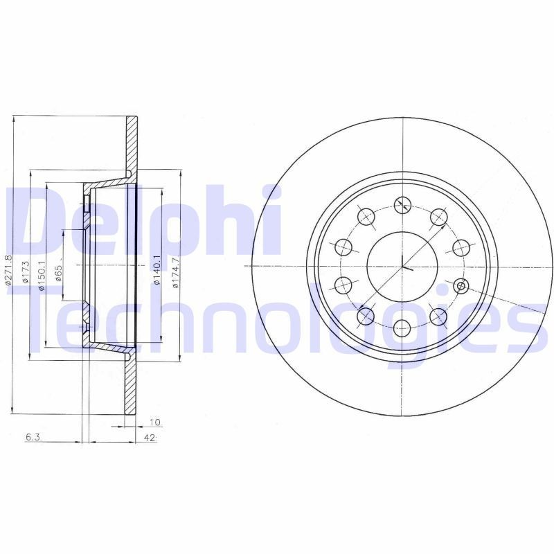 DELPHI BG4324: Disco de freno Ø: 272mm, macizo, Ø: 272mm