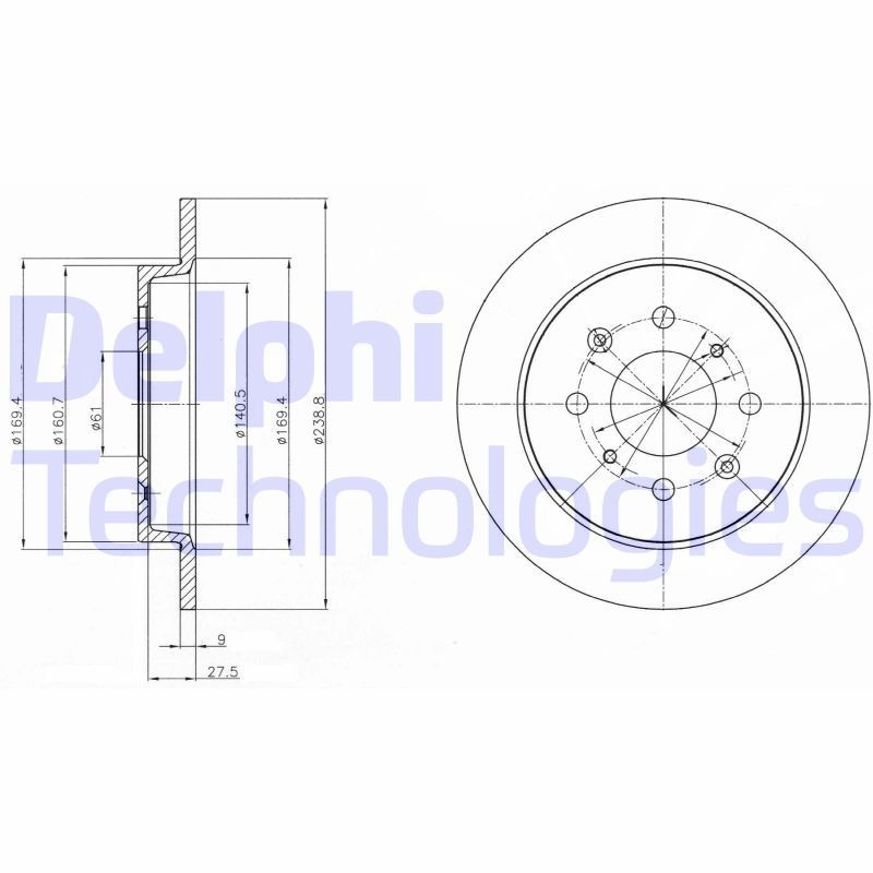 DELPHI BG4334 Bremsscheibe Ø: 238mm, voll, Ø: 238mm