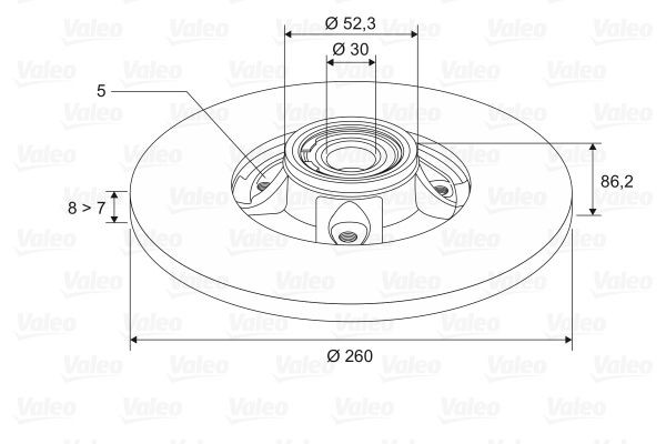 VALEO 197453: Bromsskiva Bakaxel, Ø: 260mm, full, Ø: 260mm, med ABS-sensorring, med integrerat hjullager