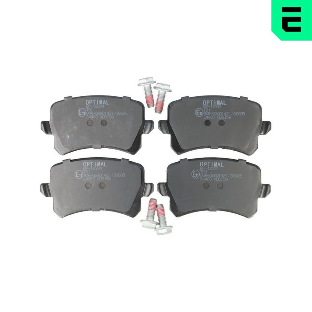 OPTIMAL 12334: Bromsbelägg Bakaxel, med bromsoksskruvar
