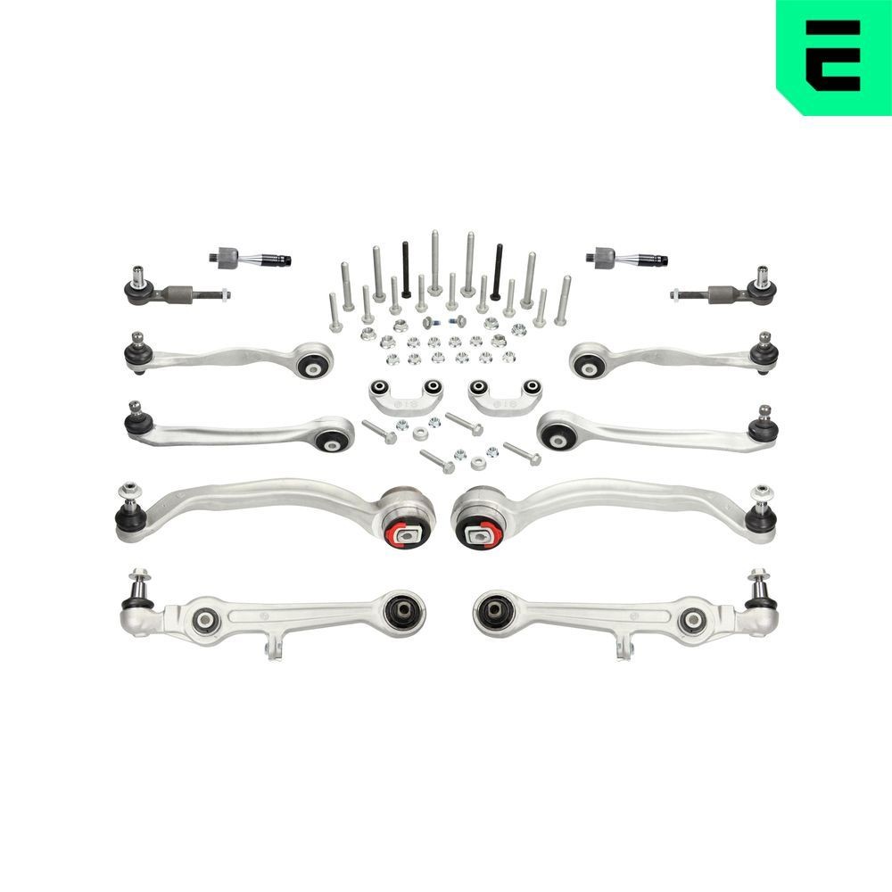 OPTIMAL G8-530L: Kit bras de suspension Essieu avant, avec bielle/barre de poussée, avec rotule axiale, avec kit de vis