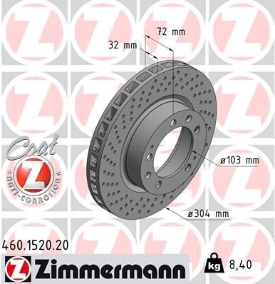 ZIMMERMANN 460.1520.20: Bromsskiva framaxel vänster, Ø: 304mm, ventilerad invändigt, hålad, Ø: 304mm, belagd COAT Z