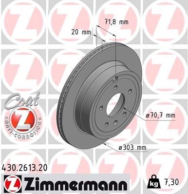 ZIMMERMANN 430.2613.20: Remschijf Achteras, Ø: 303mm, interne ventilatie, Ø: 303mm, Gecoat COAT Z