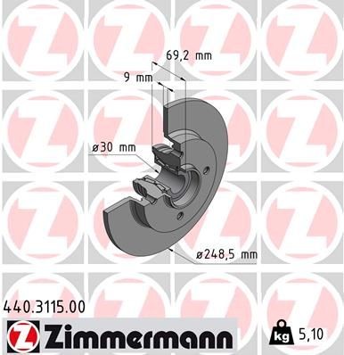 ZIMMERMANN 440.3115.00 Bremsscheibe Ø: 248mm, voll, Ø: 248mm, mit Radlager, mit ABS-Sensorring