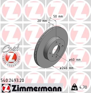 ZIMMERMANN 540.2493.20: Bremseskive foraksel, Ø: 246mm, indvendigt ventileret, Ø: 246mm, coatet COAT Z