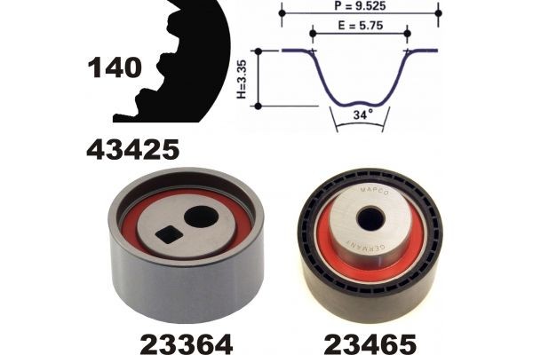 MAPCO 23436: Kit de correa de distribución Núm. dientes: 140