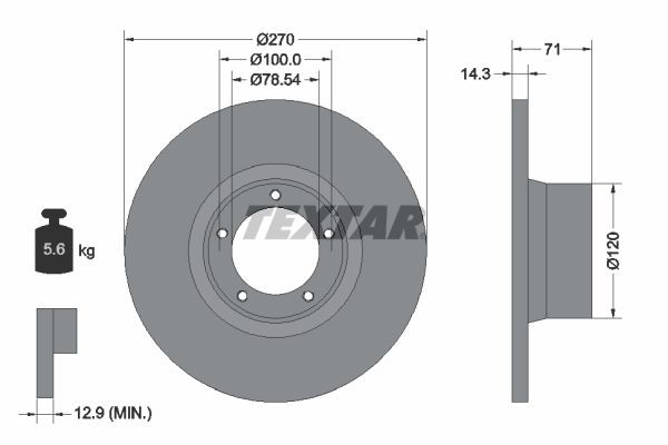 TEXTAR 92014900: Féktárcsa Ø: 270mm, tele, Ø: 270mm, kerékagy nélkül, kerékcsapágy nélkül, kerékrögzítő csavar nélkül