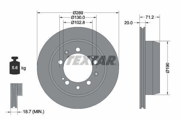 TEXTAR 92021200: Disque de frein Ø: 289mm, ventilé de l'intérieur, Ø: 289mm, sans moyeu de roue, sans roulement de roue, sans boulon de fix° de roue