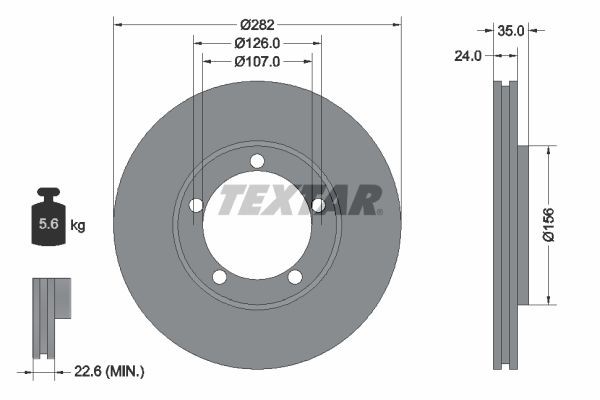 TEXTAR 92039600: Bromsskiva Ø: 282mm, ventilerad invändigt, Ø: 282mm, utan hjulvnav, utan hjulbultar