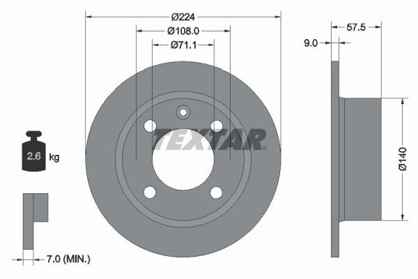TEXTAR 92059700: Bremsscheibe Ø: 224mm, voll, Ø: 224mm, ohne Radnabe, ohne Radlager, ohne Radbefestigungsbolzen