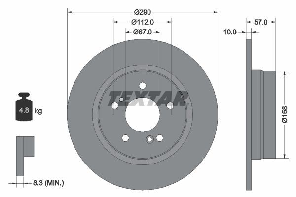 TEXTAR 92089000: Jarrulevy Ø: 290mm, täysi, Ø: 290mm, Ilman pyörännapaa, ilman pyöränlaakeria, Ilman pyöränkiinnityspultteja