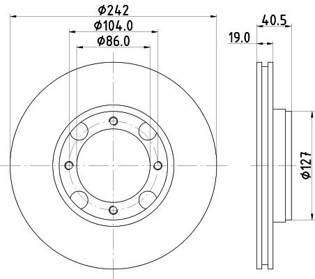 MINTEX MDC845: Bremžu diski Ø: 242mm, ar iekšējo ventilāciju, Ø: 242mm, bez riteņa rumbas, bez riteņa rumbas gultņa, bez riteņu stiprināšanas skrūvēm