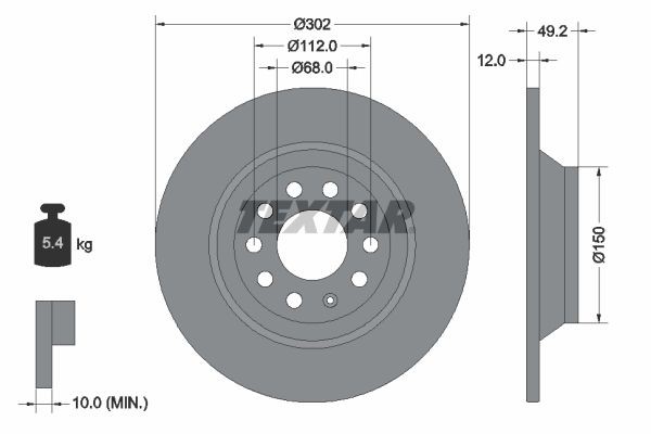 TEXTAR 92132500 Bremsscheibe Ø: 302mm, voll, Ø: 302mm, ohne Radnabe, ohne Radlager, ohne Radbefestigungsbolzen