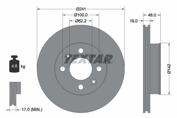 TEXTAR 92134100: Bremžu diski Ø: 241mm, ar iekšējo ventilāciju, Ø: 241mm, bez riteņa rumbas, bez riteņa rumbas gultņa, bez riteņu stiprināšanas skrūvēm