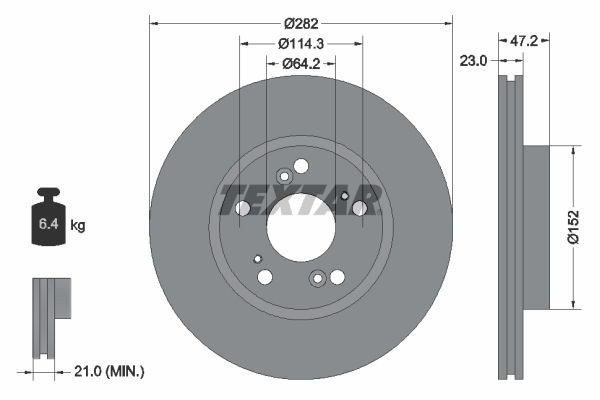 TEXTAR 92144400: Bromsskiva Ø: 282mm, ventilerad invändigt, Ø: 282mm, utan hjulvnav, utan hjullager, utan hjulbultar