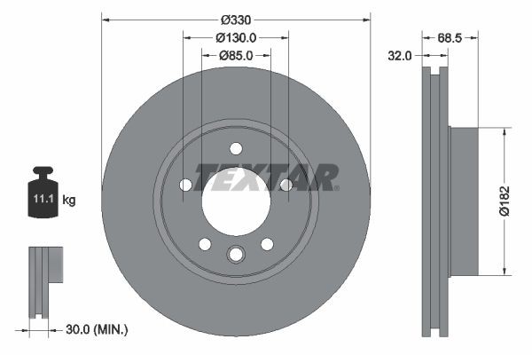 TEXTAR 92121605: Bremžu diski Ø: 330mm, ar iekšējo ventilāciju, Ø: 330mm, pārklāts, bez riteņa rumbas, bez riteņa rumbas gultņa, bez riteņu stiprināšanas skrūvēm PRO+