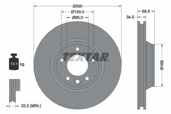TEXTAR 92121805: Bremžu diski Ø: 350mm, ar iekšējo ventilāciju, Ø: 350mm, pārklāts, bez riteņa rumbas, bez riteņa rumbas gultņa, bez riteņu stiprināšanas skrūvēm PRO+