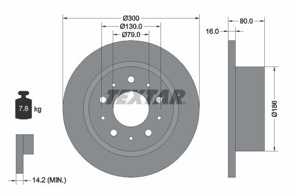 TEXTAR 92157600: Disque de frein Ø: 300mm, plein, Ø: 300mm, sans moyeu de roue, sans roulement de roue, sans boulon de fix° de roue