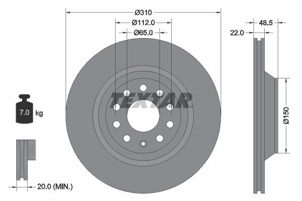 TEXTAR 92140703: Bremžu diski Ø: 310mm, ar ārējo ventilāciju, Ø: 310mm, pārklāts, bez riteņa rumbas, bez riteņa rumbas gultņa, bez riteņu stiprināšanas skrūvēm PRO
