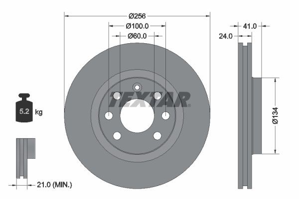 TEXTAR 92039203: Disque de frein Ø: 256mm, ventilé de l'extérieur, Ø: 256mm, revêtu, sans moyeu de roue, sans roulement de roue, sans boulon de fix° de roue PRO