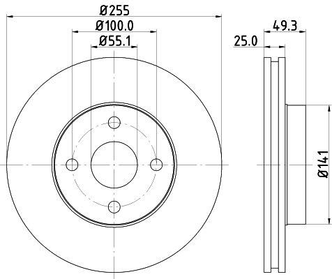 MINTEX MDC1587: Remschijf Ø: 255mm, interne ventilatie, Ø: 255mm, Zonder wielnaaf, Zonder wiellager, Zonder wielbevestigingsbout