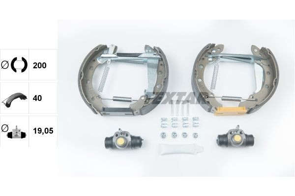 TEXTAR 84018301: Trumbromssats med hjulbromscylinder, med justering Shoe Kit Pro