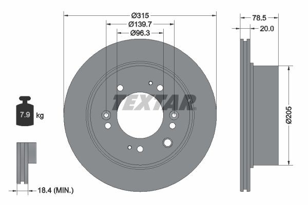 TEXTAR 92205000: Féktárcsa Ø: 315mm, belső hűtésű, Ø: 315mm, kerékagy nélkül, kerékcsapágy nélkül, kerékrögzítő csavar nélkül