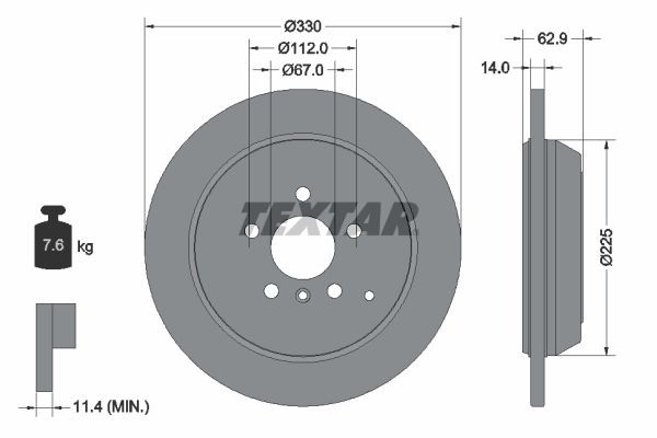 TEXTAR 92150803: Piduriketas Ø: 330mm, täis, Ø: 330mm, kaetud, ilma rattakeskmeta, ilma rattalaagrita, ilma rattakinnituspoltideta PRO