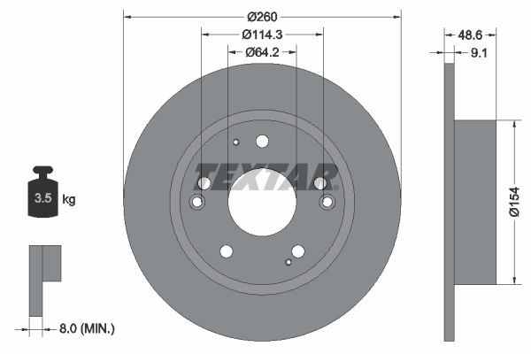 TEXTAR 92227603: Bromsskiva Ø: 260mm, full, Ø: 260mm, belagd, utan hjulvnav, utan hjullager, utan hjulbultar PRO
