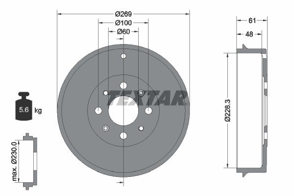 TEXTAR 94027200: Спирачен барабан 269mm, без колесна главина, без колесен лагер, без болтове за закрепване на колелата
