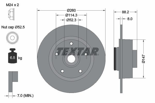 TEXTAR 92195900: Bromsskiva Ø: 260mm, full, Ø: 260mm, med axelmutter, med inbyggd magnetisk sensorring, med hjullager, utan hjulbultar, med hjulnav