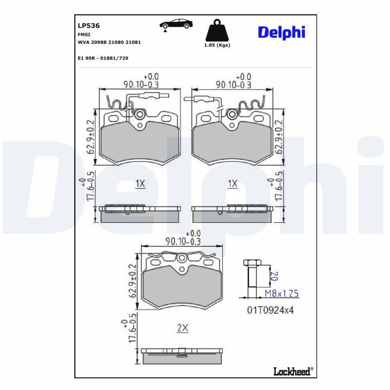 DELPHI LP536: Remblokken Met toebehoren, Zonder anti-kreukplaat