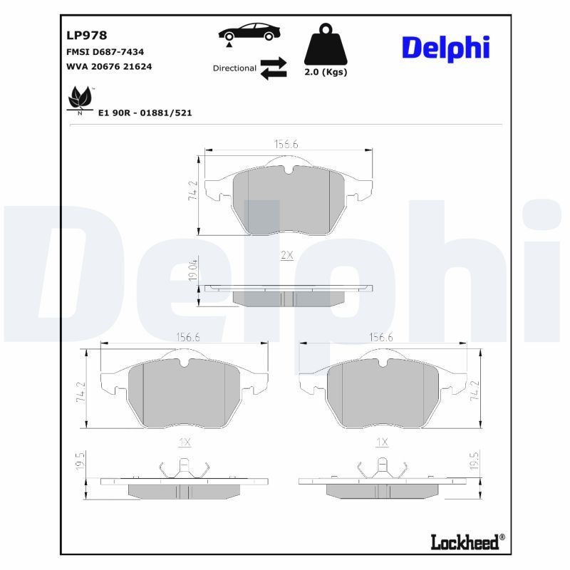 DELPHI LP978: Bremžu kluči bez piederumiem, ar piespiedējplāksni