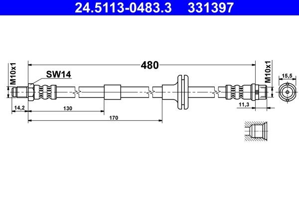 ATE 24.5113-0483.3: Flexible de frein 480mm