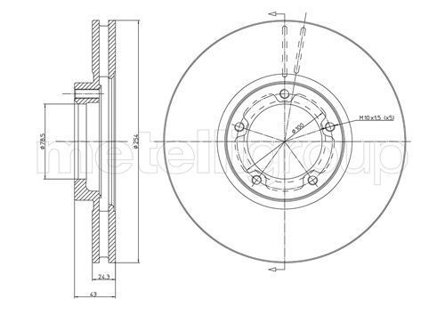 METELLI 23-0041: Bremseskive Ø: 221,0mm, fuldstændigt, Ø: 221,0mm