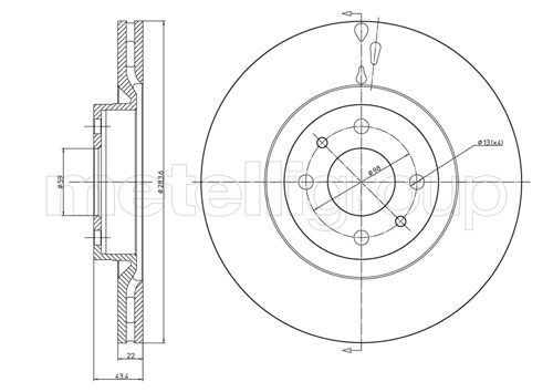 METELLI 23-0369C: Remschijf Ø: 284,0mm, Geventileerd, Ø: 284,0mm, Gelakt
