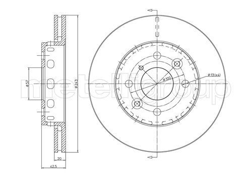 METELLI 23-0504 Bremsscheibe Ø: 243,0mm, Belüftet, Ø: 243,0mm