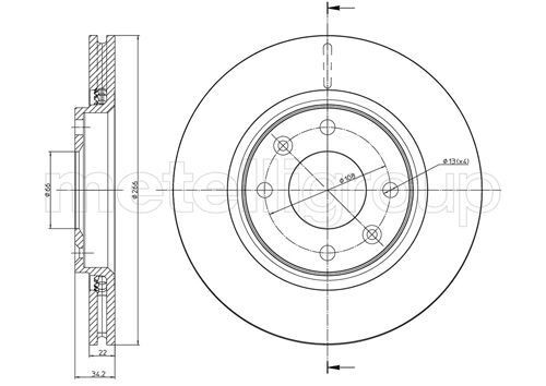 METELLI 23-0555C: Disque de frein Ø: 266,0mm, ventilé, Ø: 266,0mm, peint