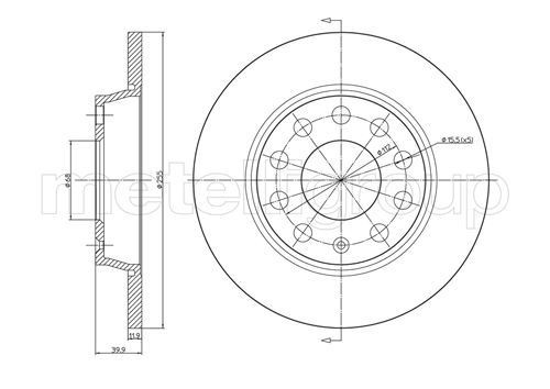 METELLI 23-0749C: Bremžu diski Ø: 255mm, pilnīgi, Ø: 255mm, lakots