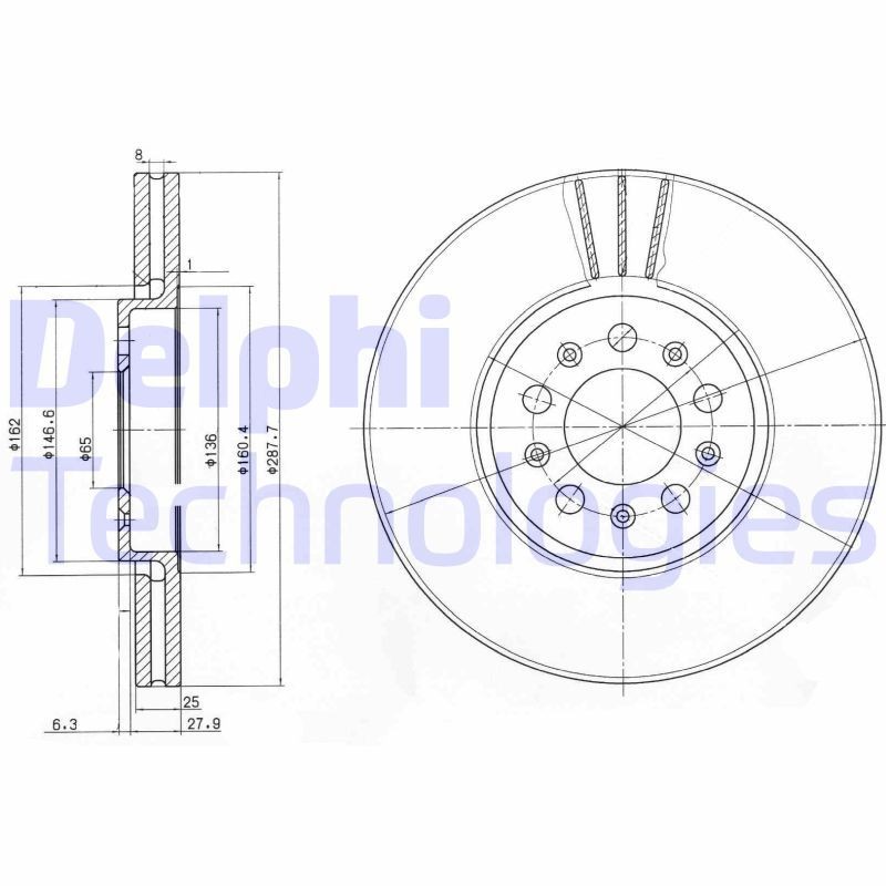 DELPHI BG3035C: Bremžu diski Ø: 288mm, ventilējams, Ø: 288mm, pārklāts