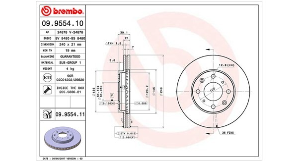 MAGNETI MARELLI 360406028200: Bromsskiva Ø: 240mm, ventilerad invändigt, Ø: 240mm, med skruvar