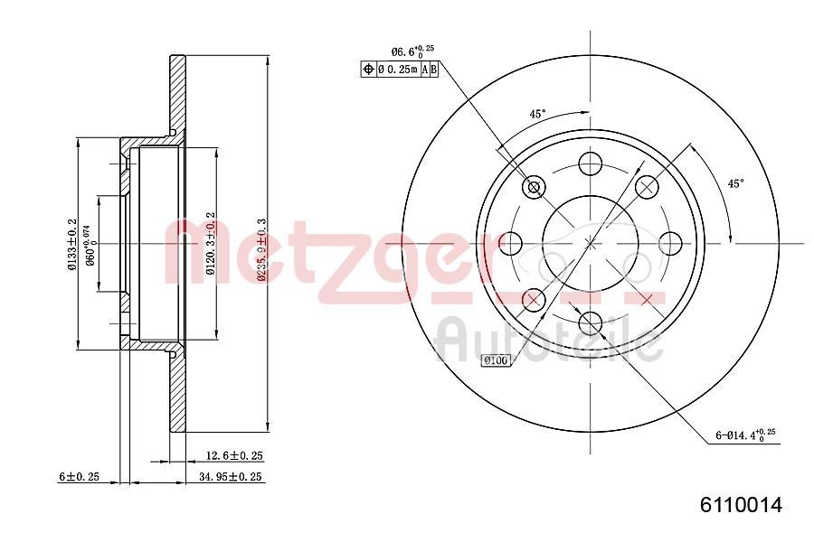 METZGER 6110014: Bremsscheibe Vorderachse links, Vorderachse rechts, Ø: 236mm, voll, Ø: 236mm, lackiert, Kreuzschliff, mit Schrauben