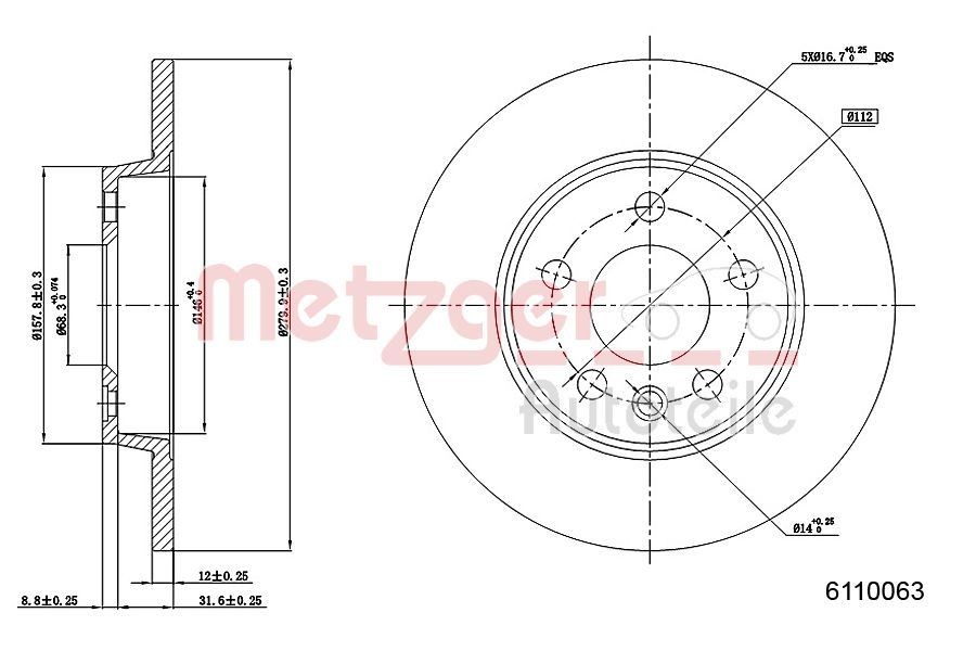 METZGER 6110063: Bremžu diski Aizmugurējais tilts, Ø: 280mm, pilnīgi, Ø: 280mm, lakots, Krustveida slīpēšana