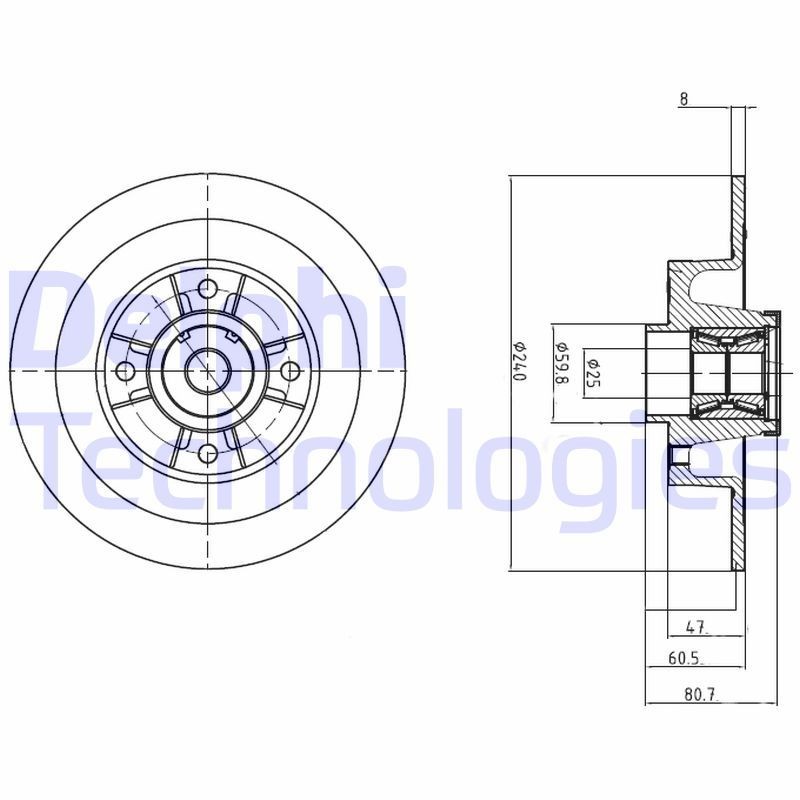 DELPHI BG9028RSC: Remschijf Ø: 240mm, volledig, Ø: 240mm, Gecoat, Met wielnaaf