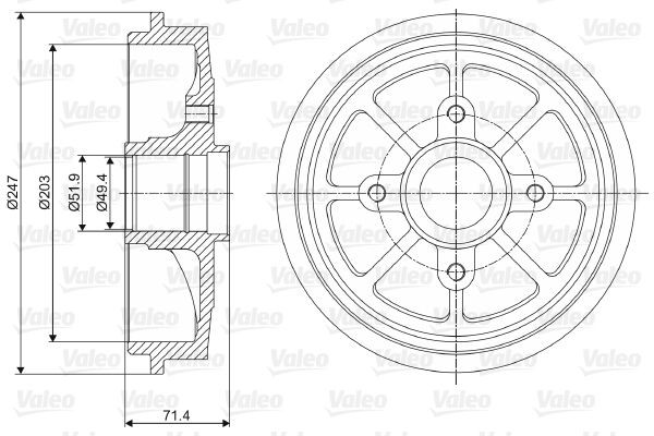 VALEO 237097: Спирачен барабан задна ос, 247mm, без интегриран колесен лагер, без сензорен пръстен за ABS
