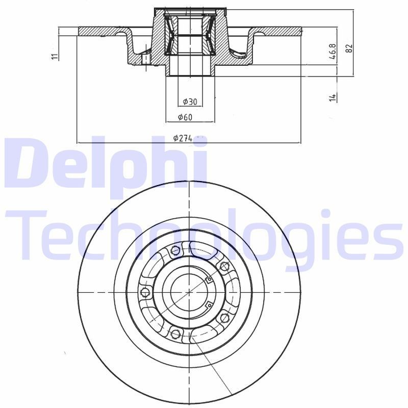 DELPHI BG9026RSC: Bremžu diski Ø: 274mm, pilnīgi, Ø: 274mm, pārklāts, ar riteņa rumbu